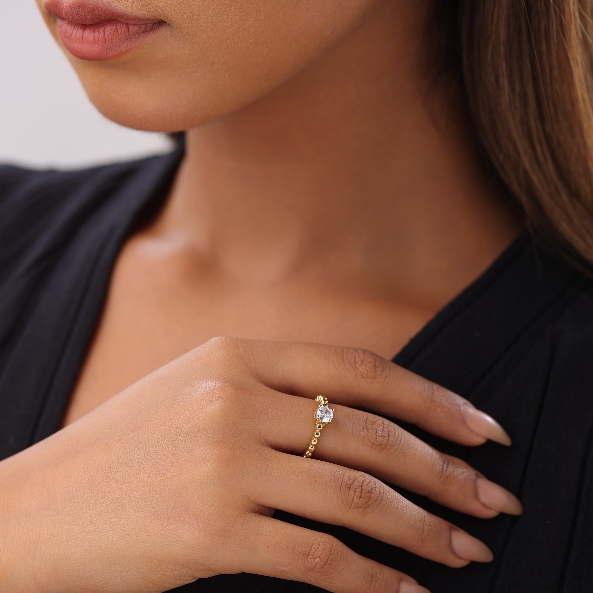 Solitaire Gold Bead Ring