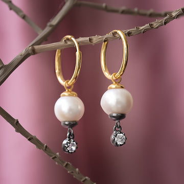 Golden Pearl Earring in 92.5 Sterling Silver