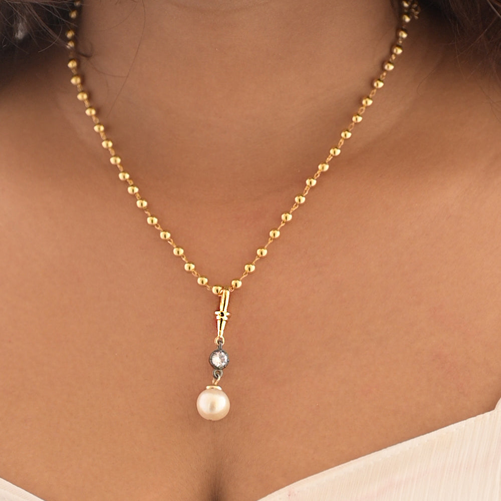 Pearl Necklace with Golden bead chain 92.5 sterling silver