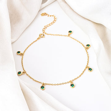 Emerald Dewdrops Anklet in 92.5 Sterling Silver