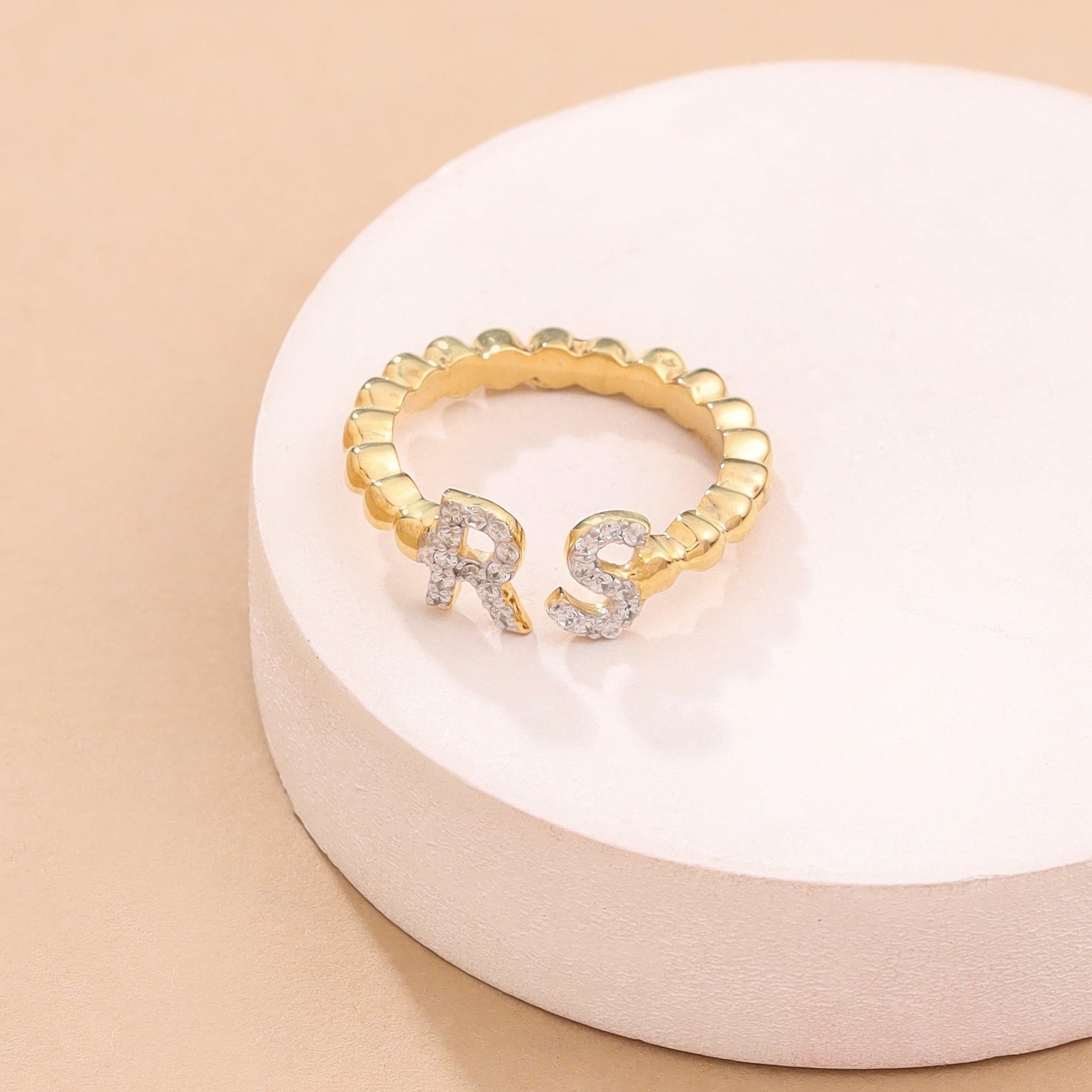 Gold Bead Initial RIng
