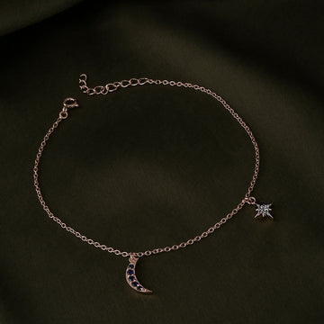 Aurora Crescent Moon Anklet in 92.5 Sterling Silver