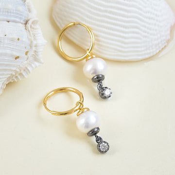 Golden Pearl Earring in 92.5 Sterling Silver