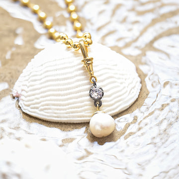 Pearl Necklace with Golden bead chain 92.5 sterling silver