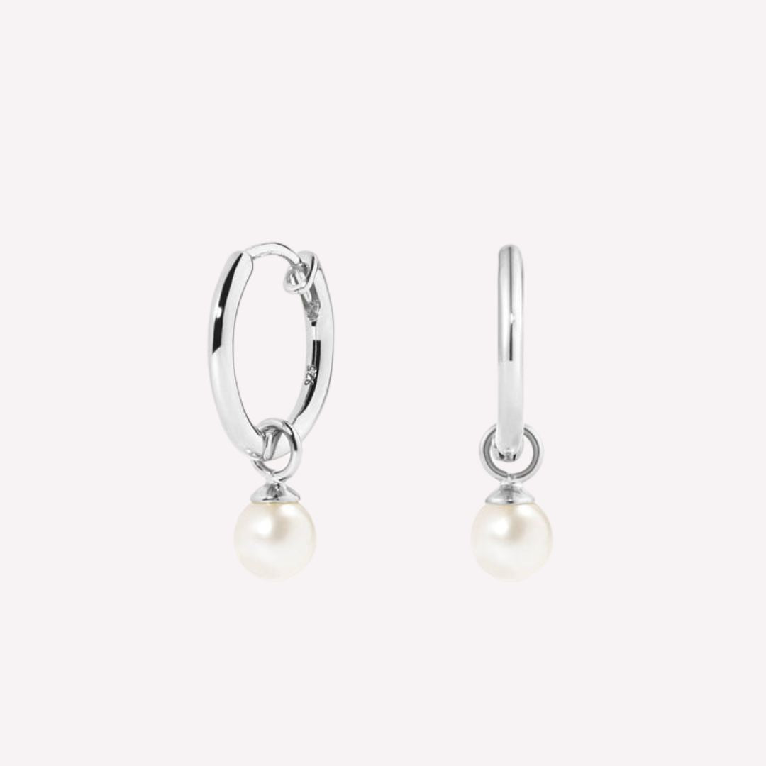 Elegant Pearl Huggies Earrings in 92.5 Sterling Silver