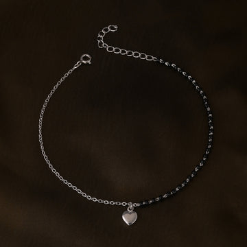 Heart & Bead Charm Anklet in 92.5 Sterling Silver